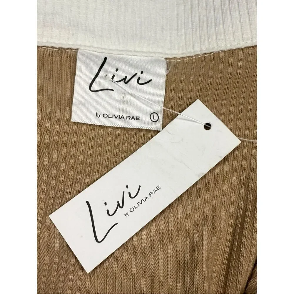 Livi by Olivia Rae Women’s Large Knit Midi Dress Tan Collared Ribbed Preppy NEW - Picture 5 of 6